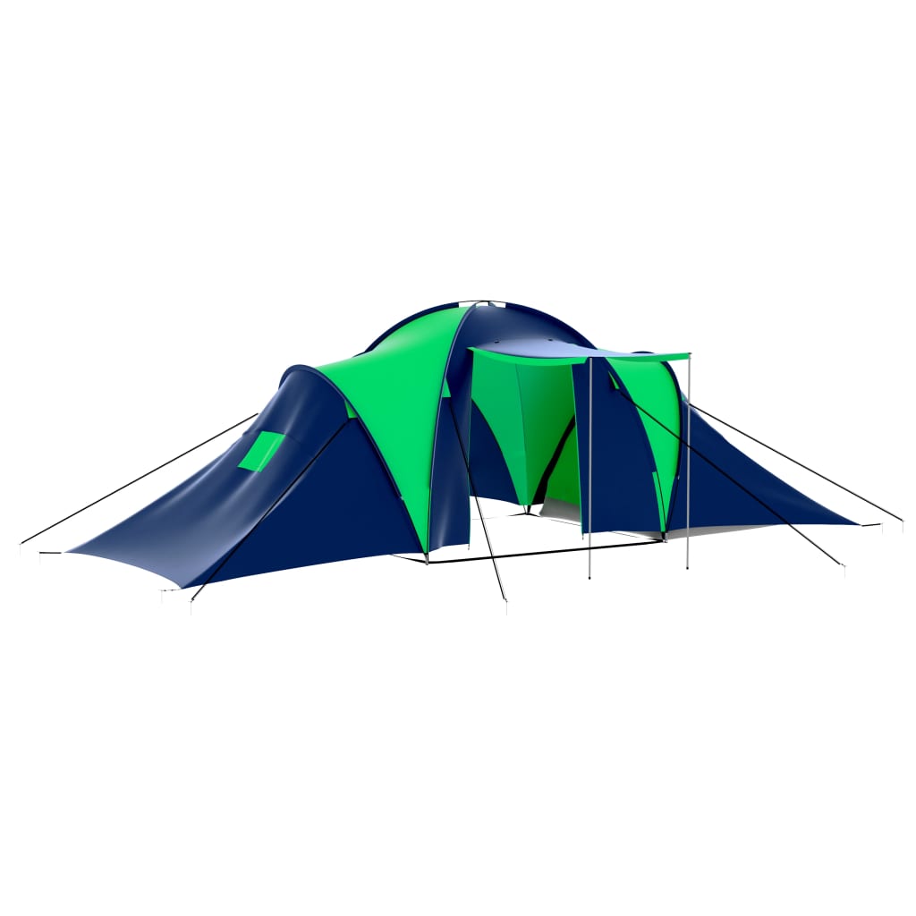 9-personers campingtelt stof blå og grøn