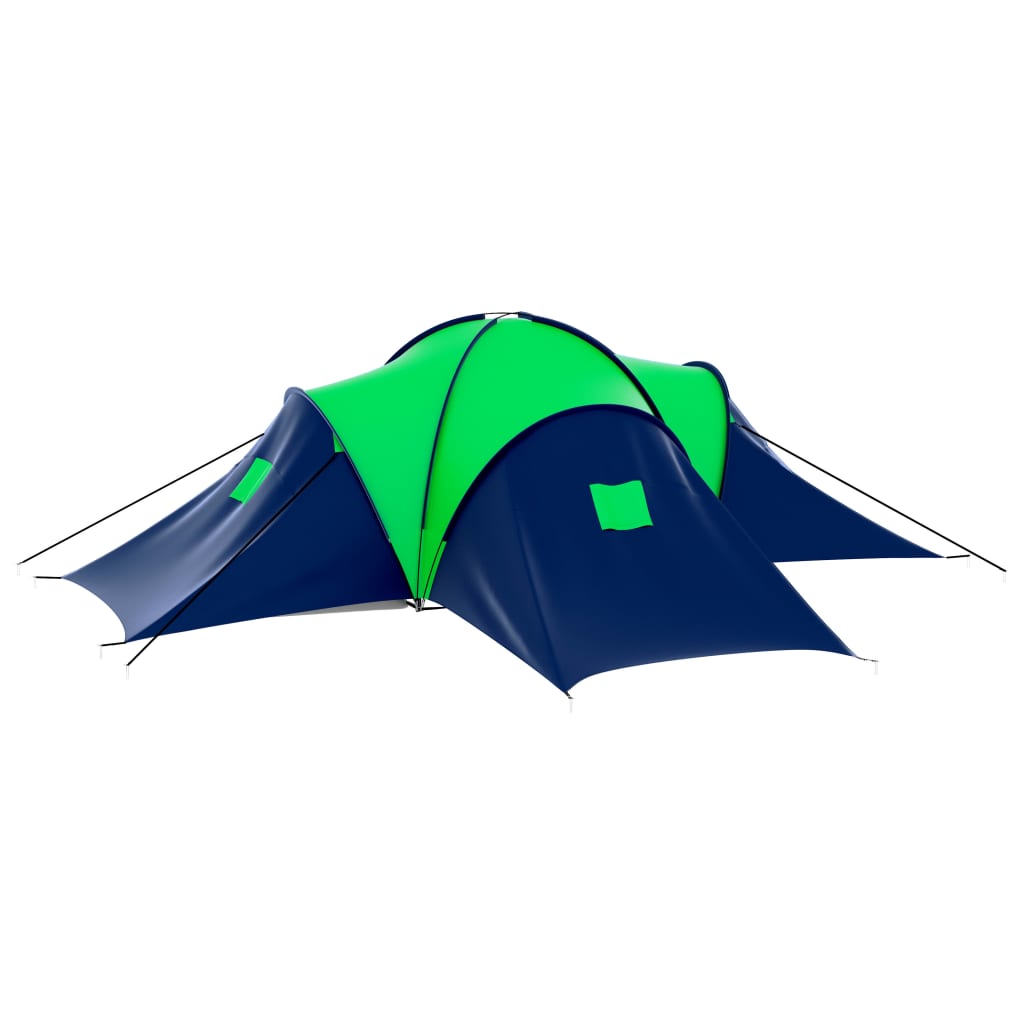 9-personers campingtelt stof blå og grøn