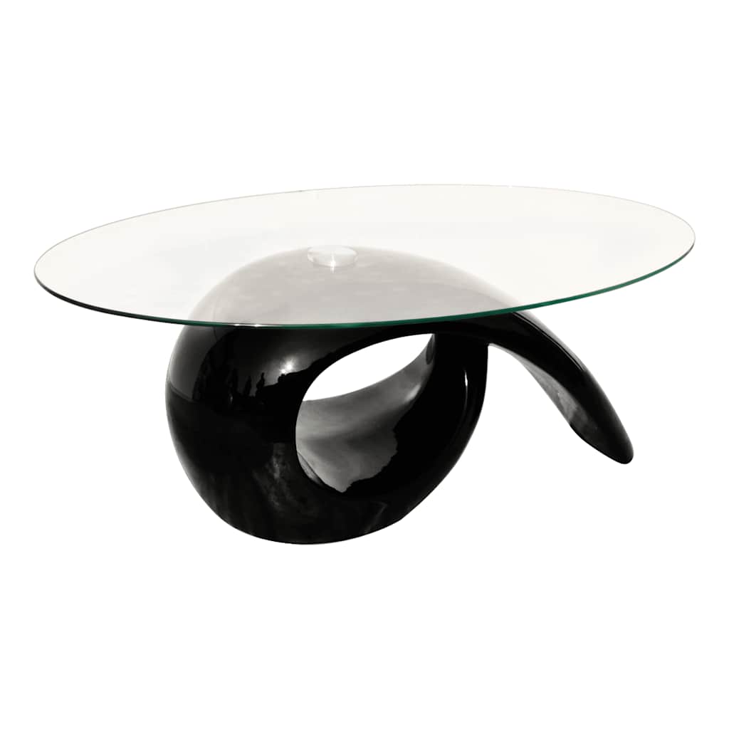 sofabord med oval bordplade i glas højglans sort
