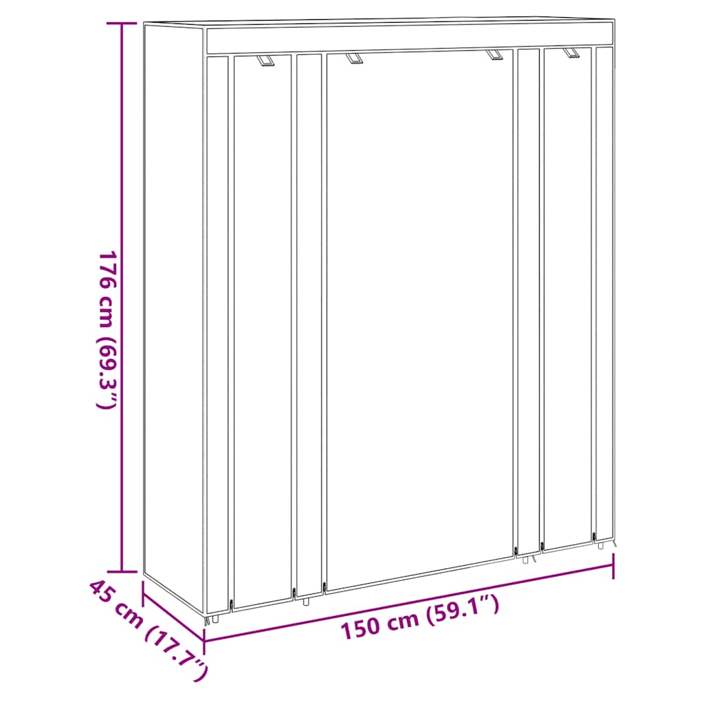 stofklædeskab med rum og stænger 45 x 150 x176 cm brun