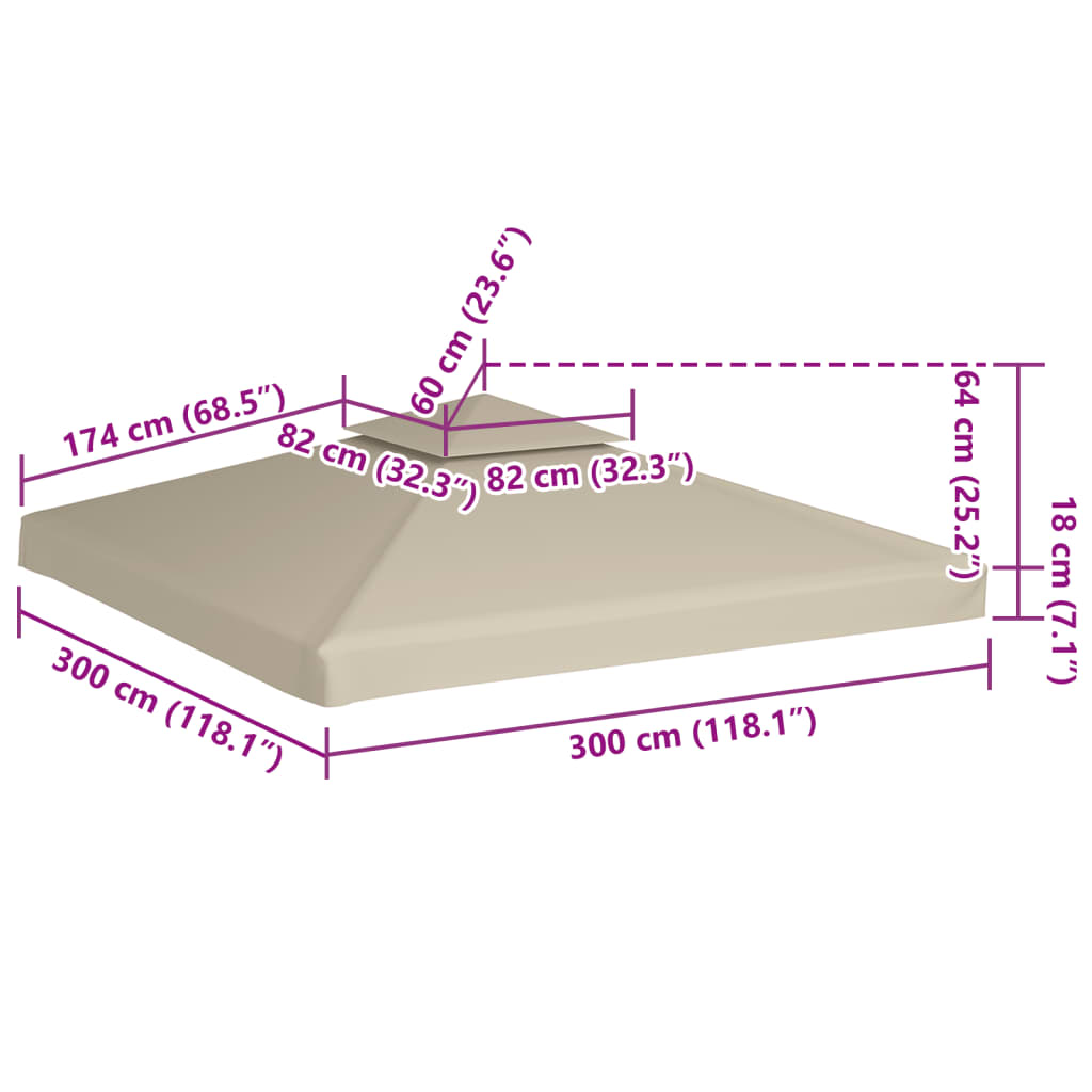 baldakin til havepavillon 3x3 m 310 g/m² beige