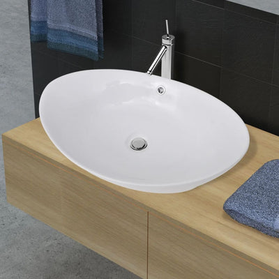 håndvask keramisk oval med overløb 59 x 38,5 cm