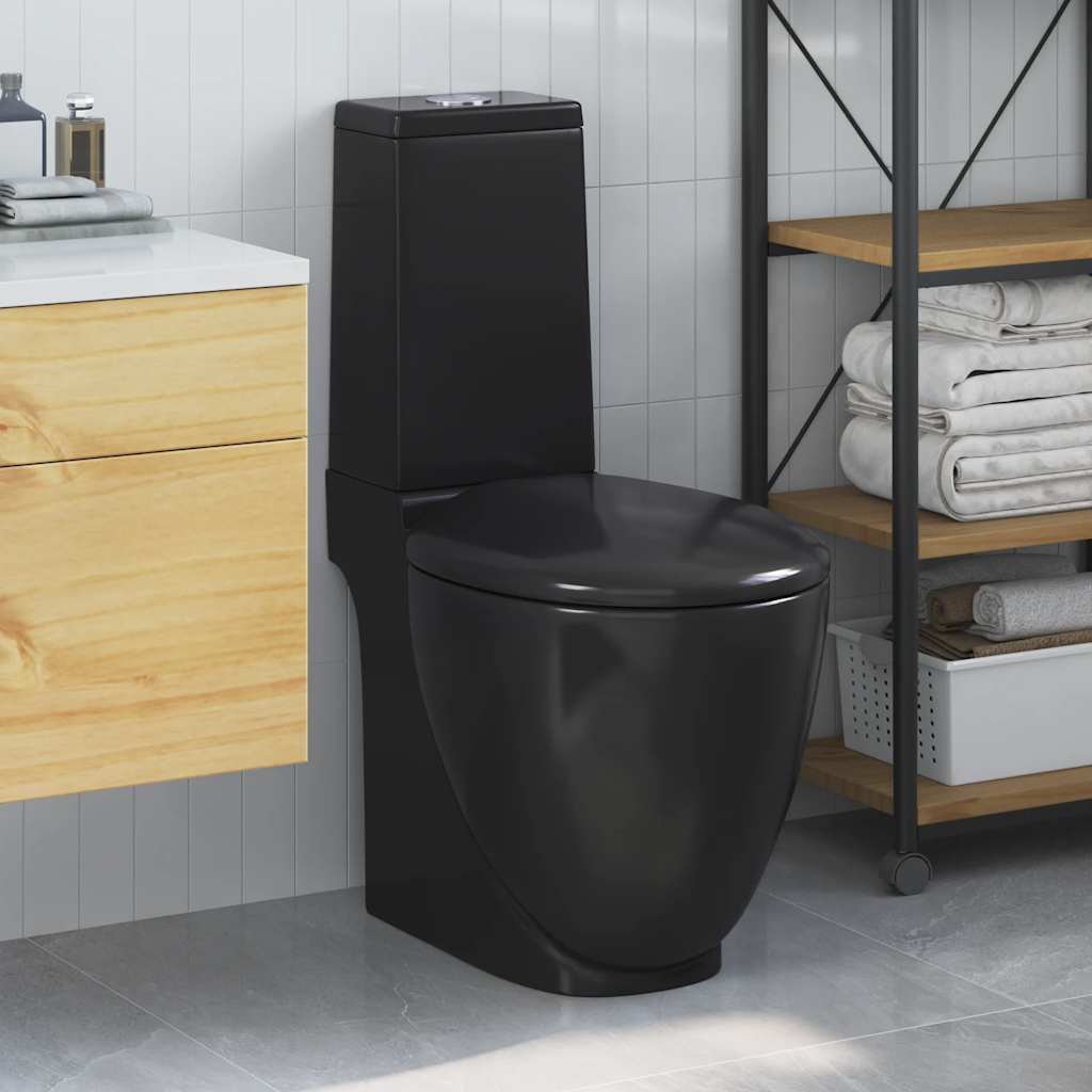 keramisk toilet med rund bund afløb i bunden sort