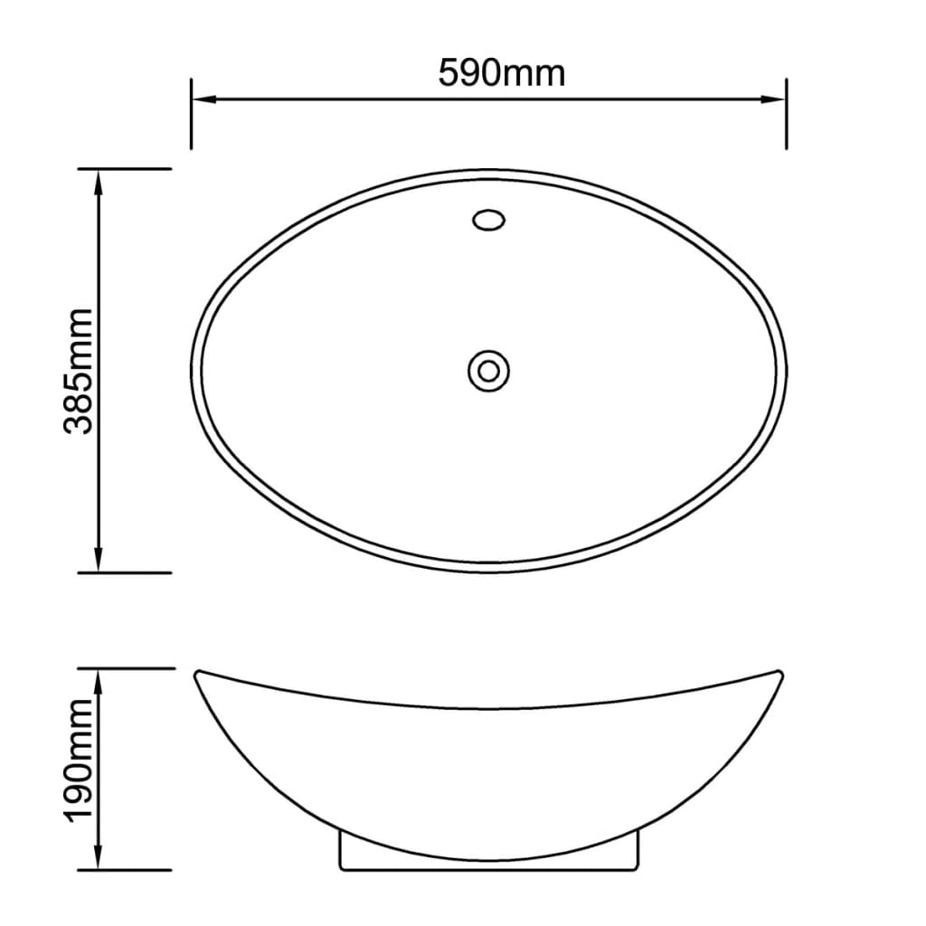 Sort Luksus Keramisk Basin Oval med overløb 59 x 38,5 cm