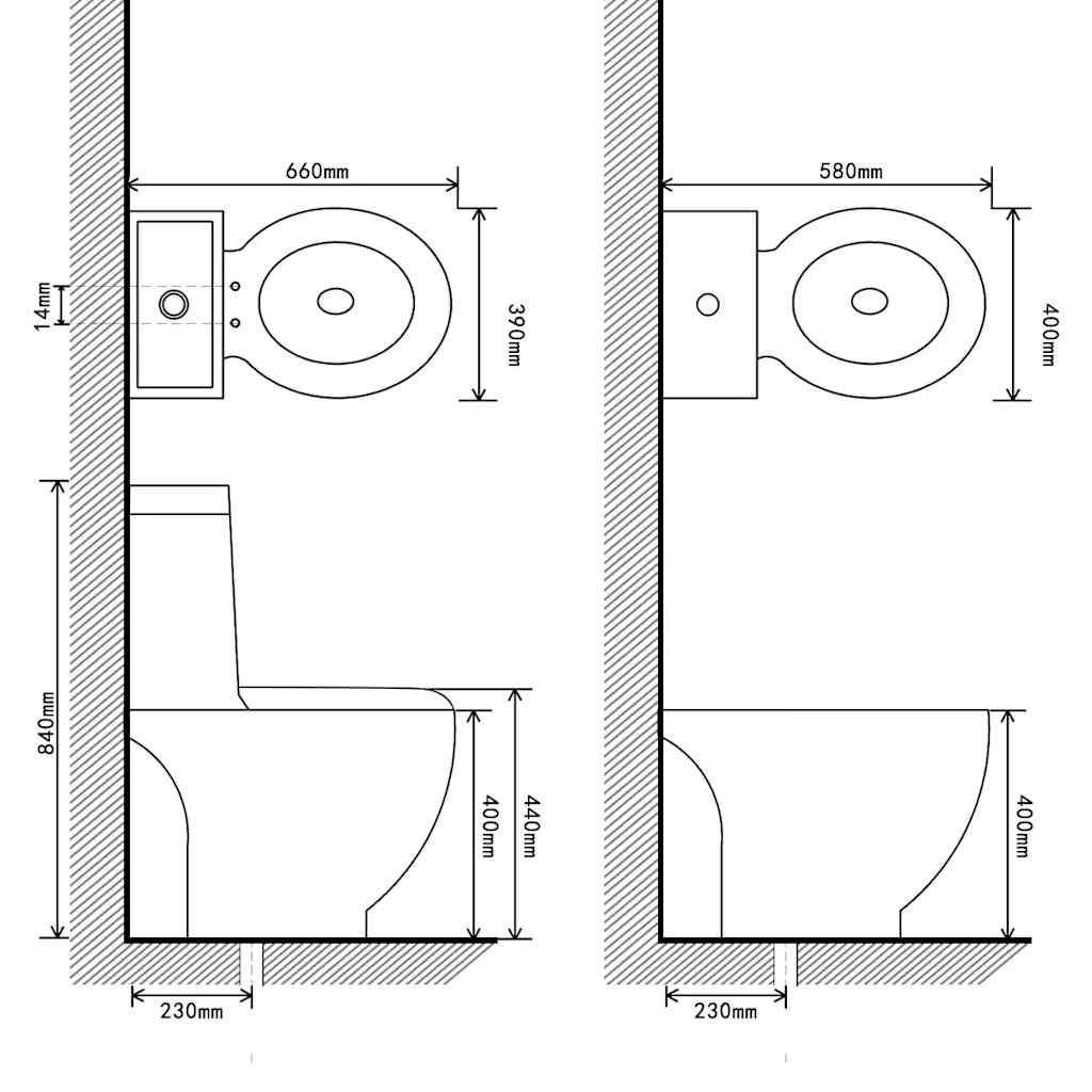 Hvidt keramisk toilet & bidet sæt