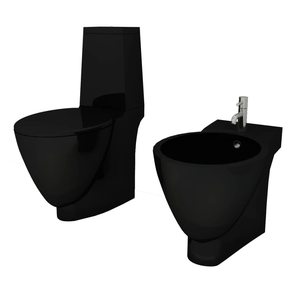 toilet- og bidetsæt sort keramik