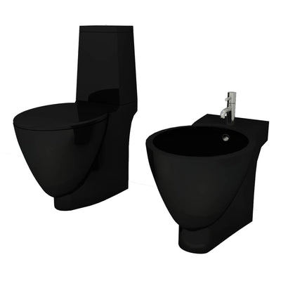 toilet- og bidetsæt sort keramik