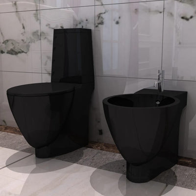 toilet- og bidetsæt sort keramik