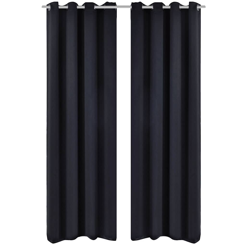 2 stk mørklægningsgardiner med metalringe - sort, 135 × 245 cm