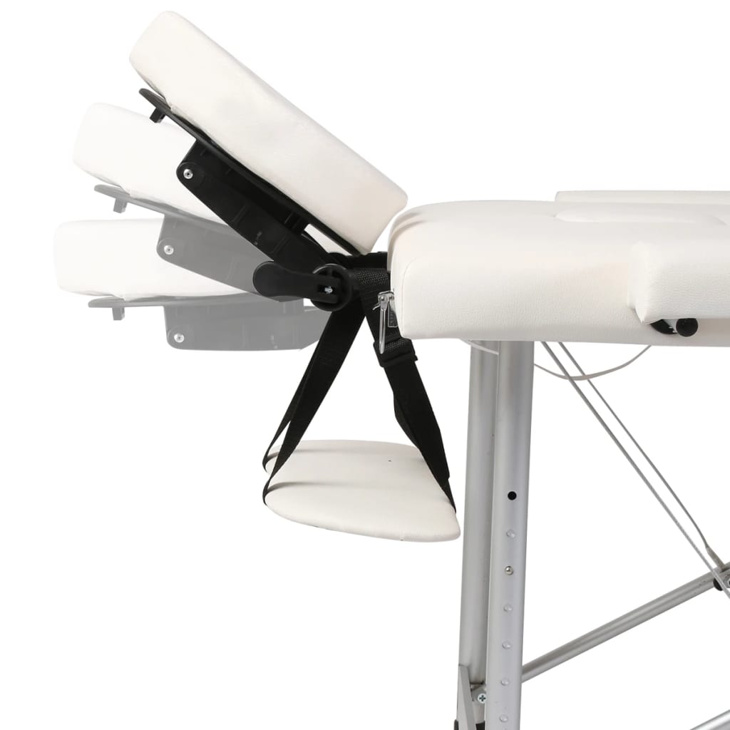 Cremefarvet sammenfoldeligt massagebord med aluminiumsstel,3 zoner