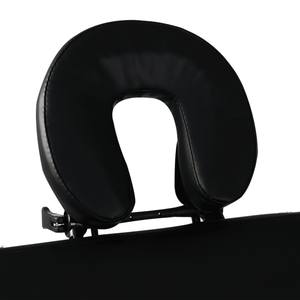 Sort sammenfoldeligt massagebord, 3 zoner med aluminiumsramme