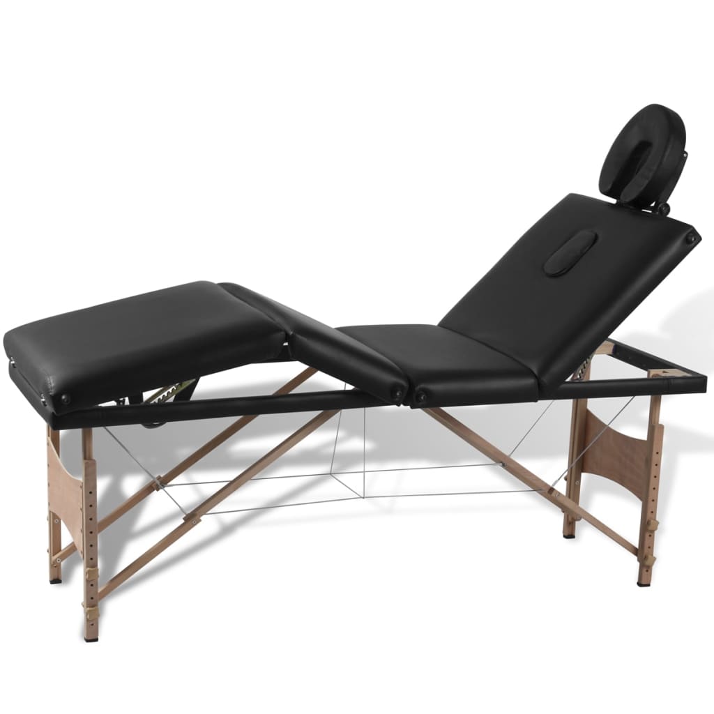 sammenfoldeligt massagebord med træstel 4 zoner sort