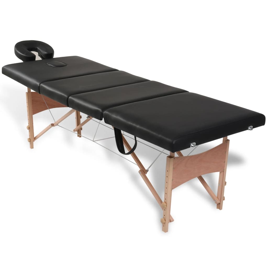 sammenfoldeligt massagebord med træstel 4 zoner sort