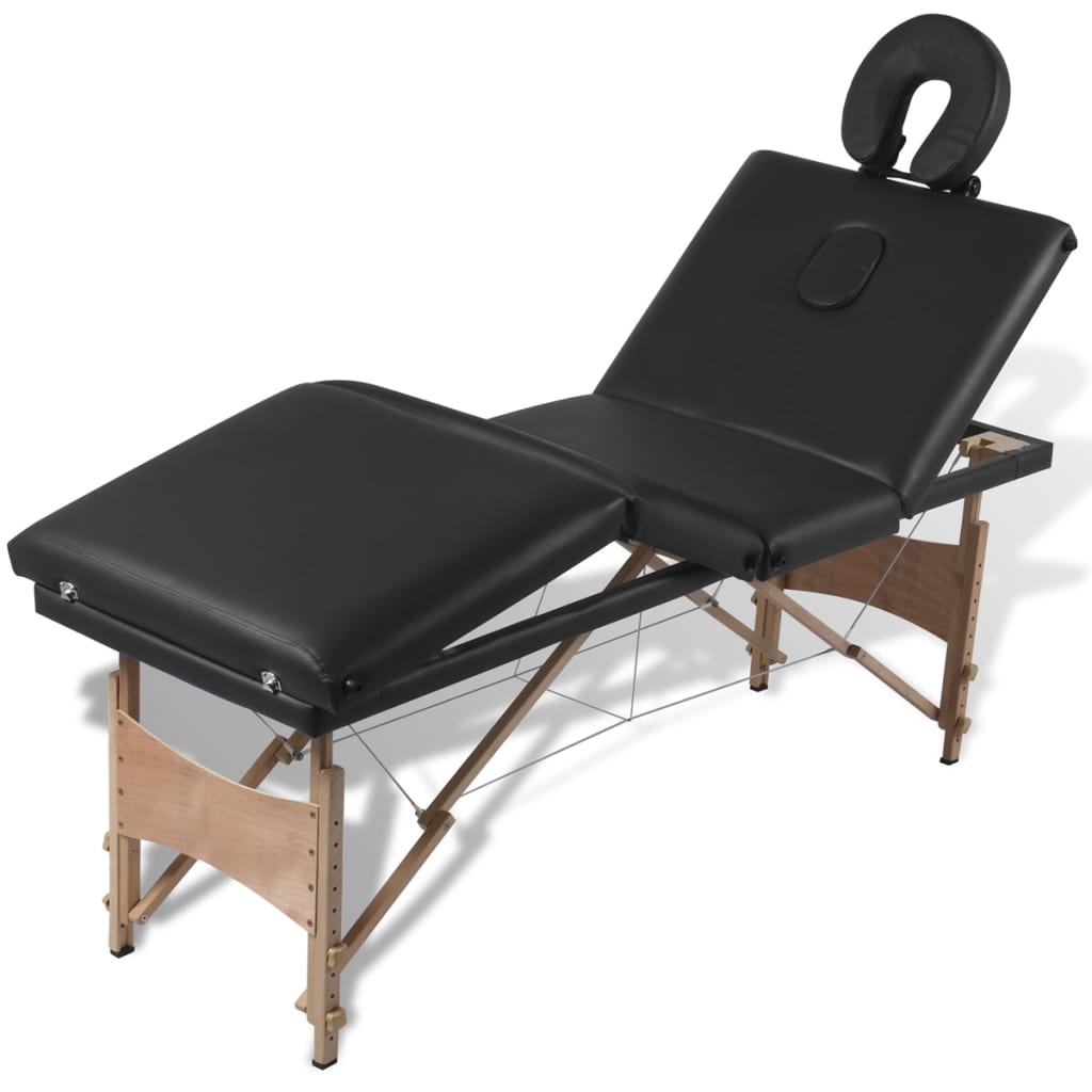 sammenfoldeligt massagebord med træstel 4 zoner sort