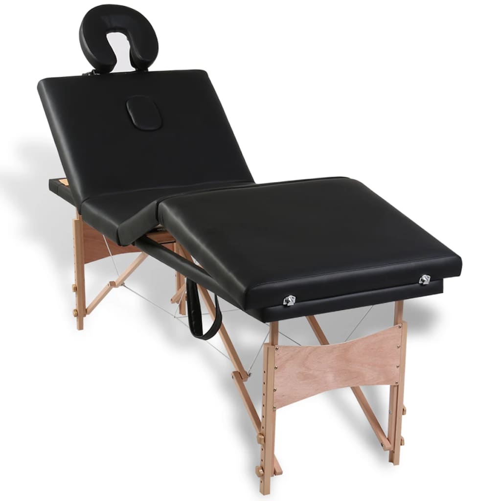 sammenfoldeligt massagebord med træstel 4 zoner sort