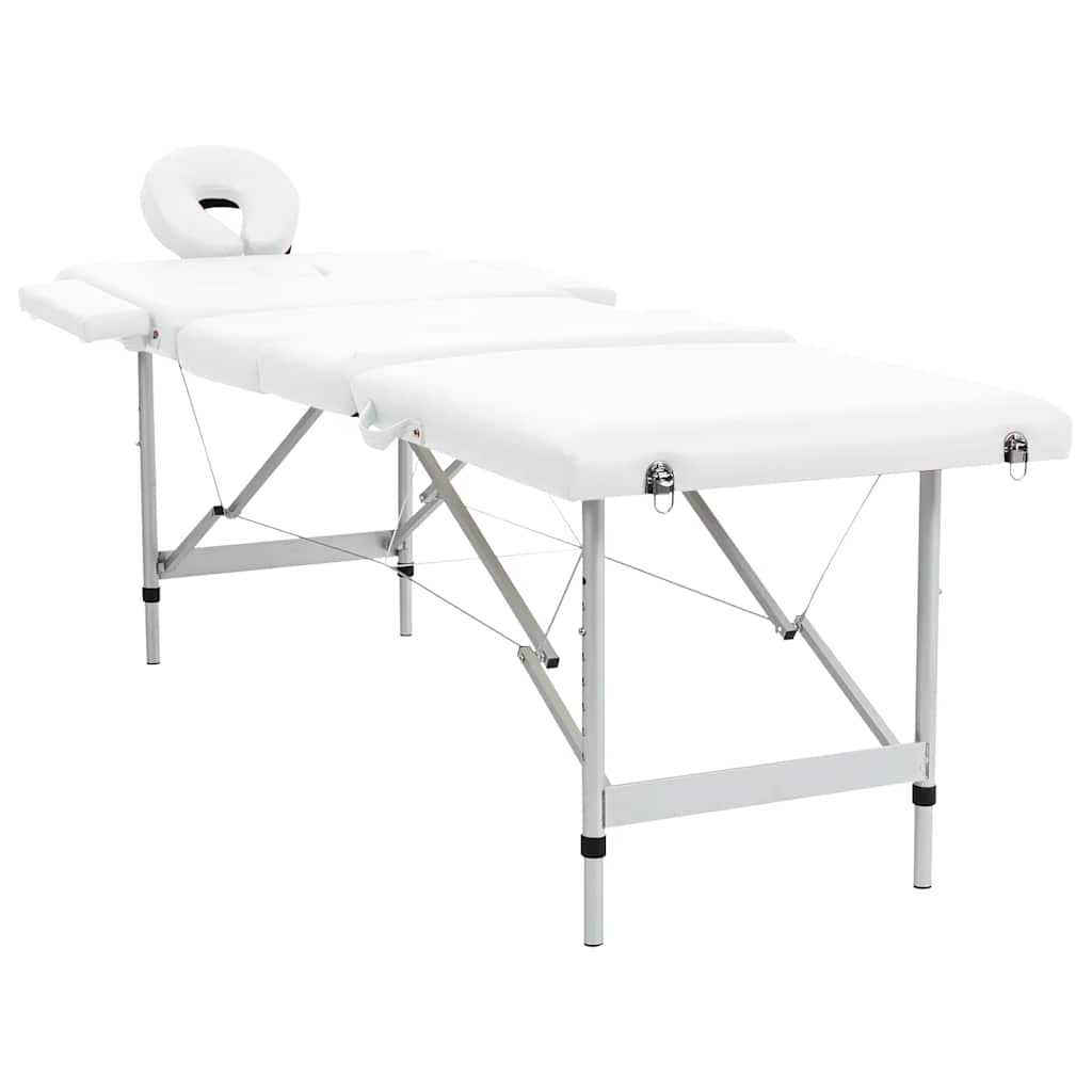 Cremefarvet sammenfoldeligt massagebord med aluminiumsstel,4 zoner