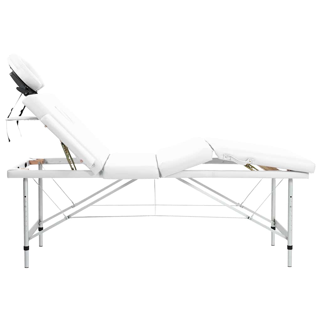 Cremefarvet sammenfoldeligt massagebord med aluminiumsstel,4 zoner