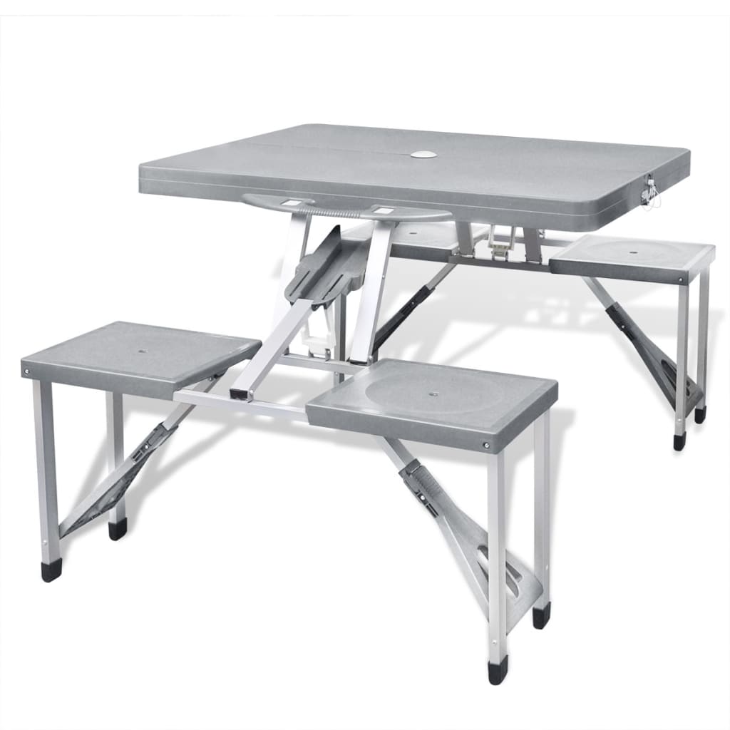 Foldbart campingbordsæt med 4 taburetter i aluminium ekstra let