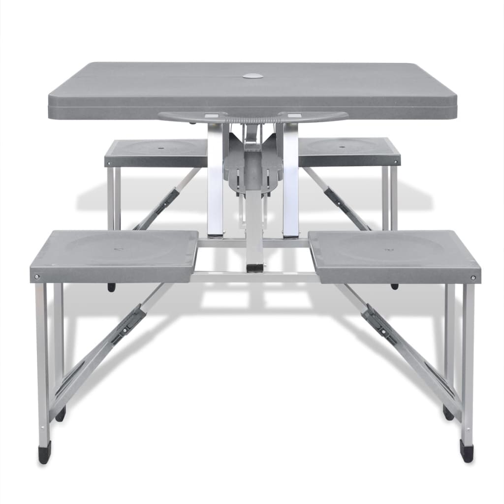 Foldbart campingbordsæt med 4 taburetter i aluminium ekstra let