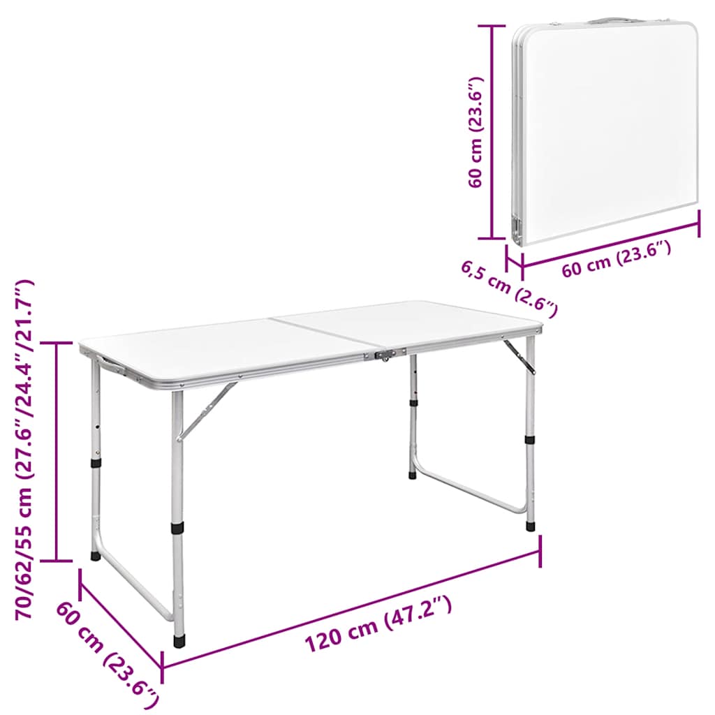 sammenklappeligt campingbord justérbart aluminium 120 x 60 cm