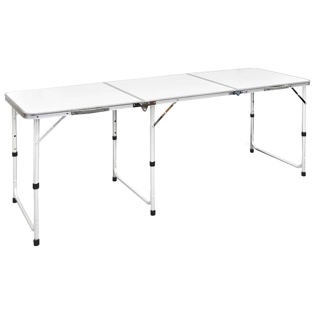 Sammenfoldeligt højdejusterbart camping bord i aluminium, 180 x 60 cm
