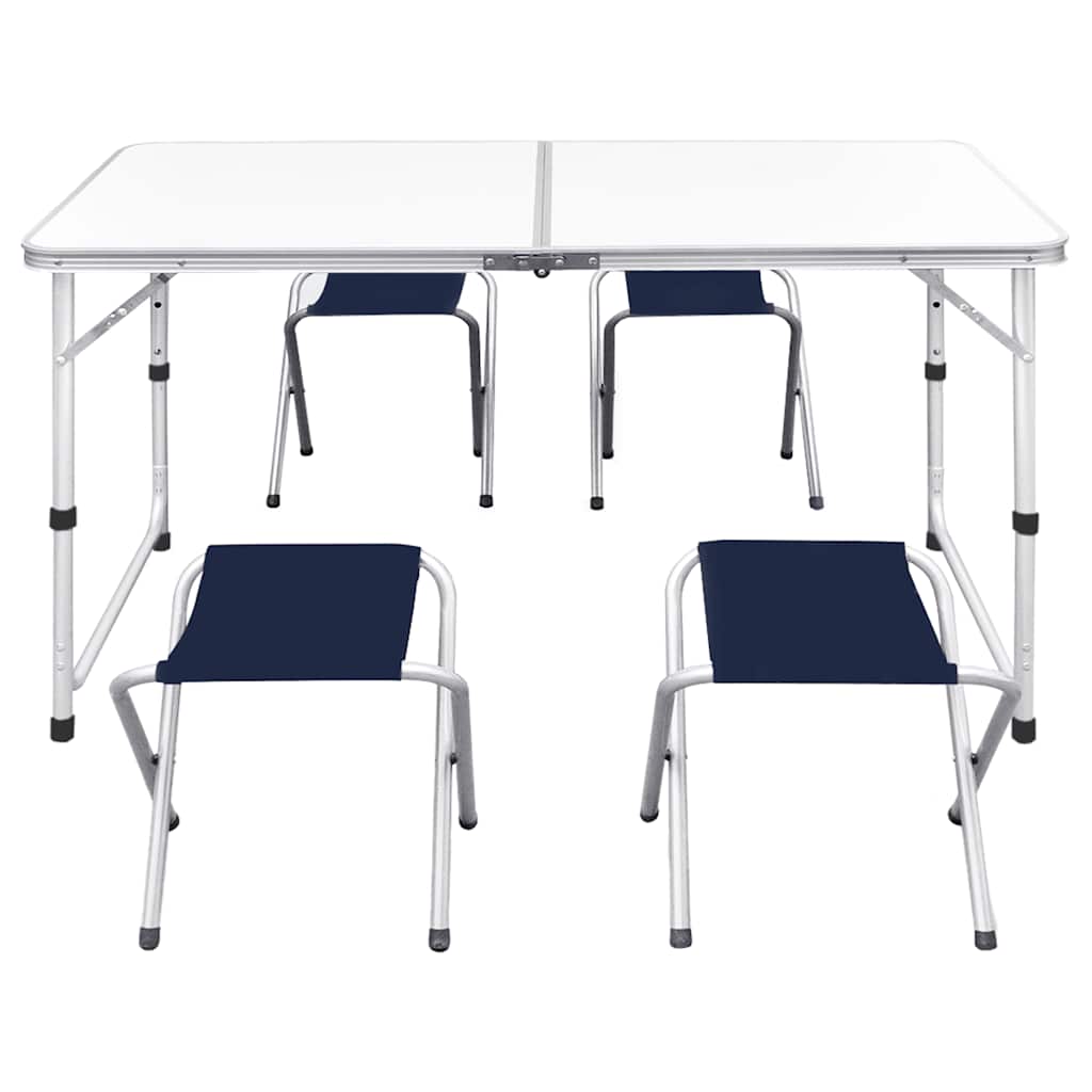 campingbord og 4 klapstole højdejustérbart 120 x 60 cm
