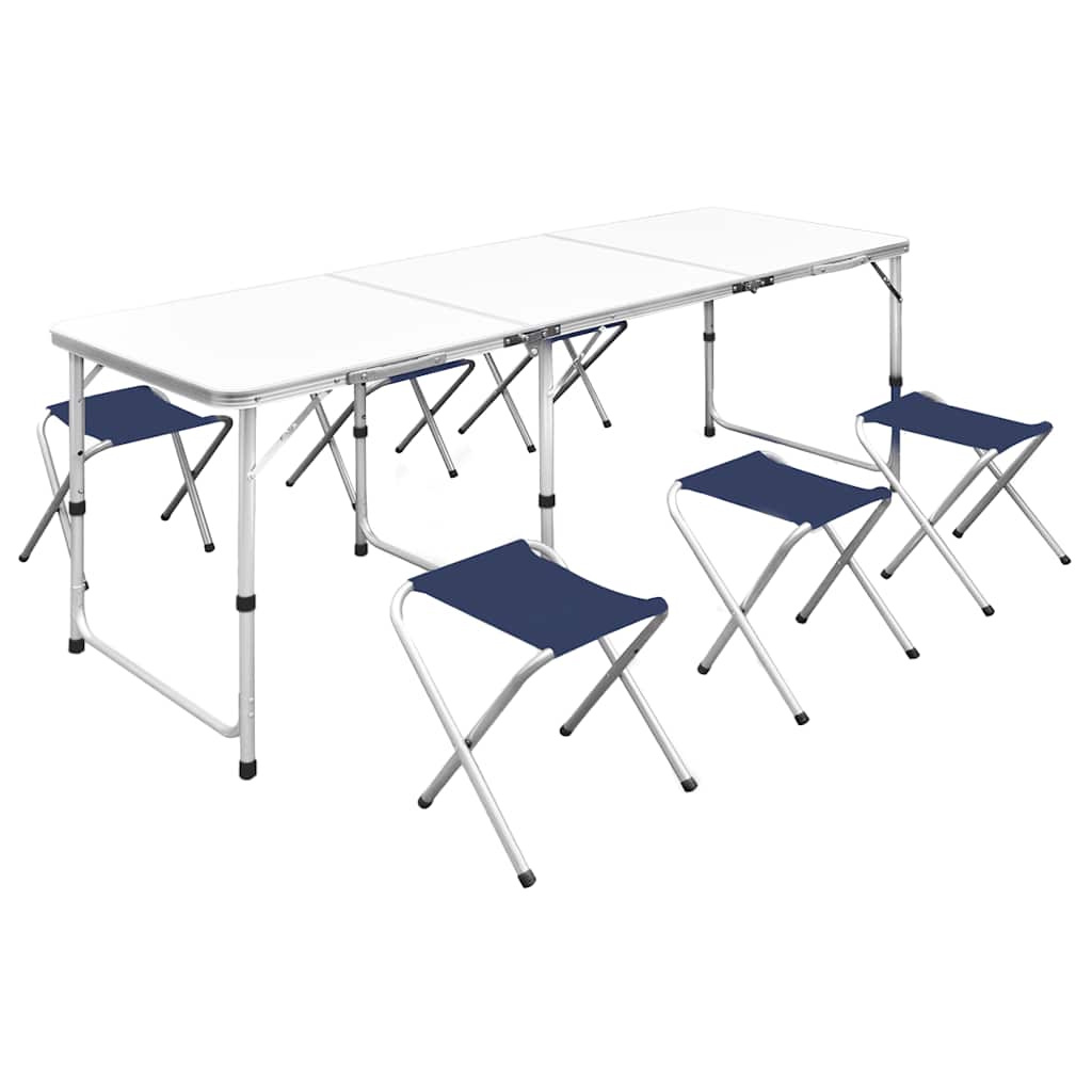 højdejustérbart campingbord og 6 klapstole 180x60 cm