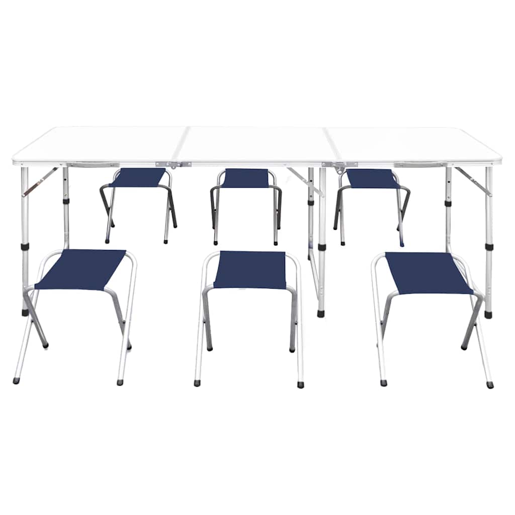 højdejustérbart campingbord og 6 klapstole 180x60 cm