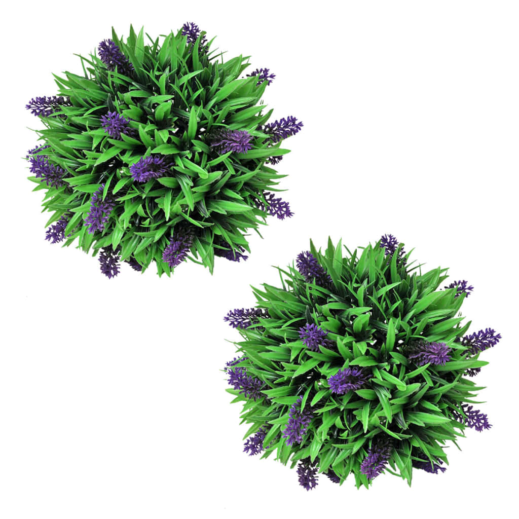 Sæt med 2 kunstige buksbom-kugler med lavendel 28 cm