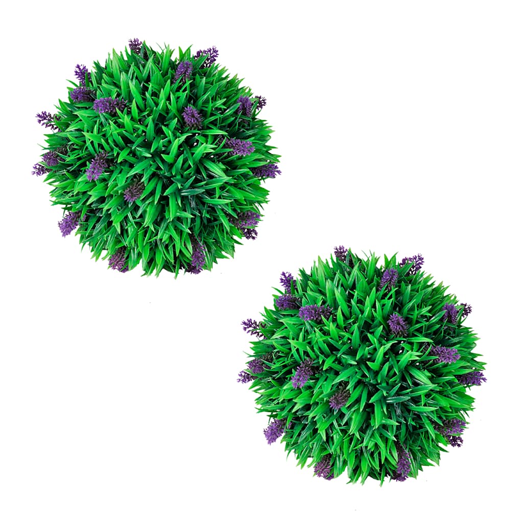 sæt med 2 kunstige buksbom-kugler med lavendel 30 cm