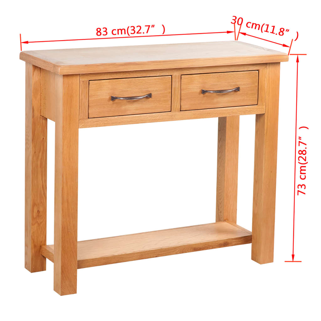 konsolbord 2 skuffer 83x30x73 cm massivt egetræ