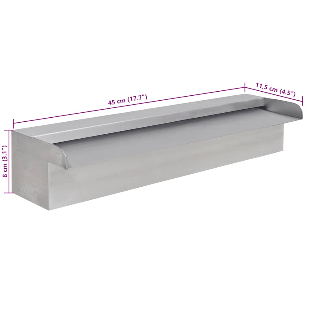 Rektangulært vandfald/fontæne til svømmebassin rustfrit stål 45 cm