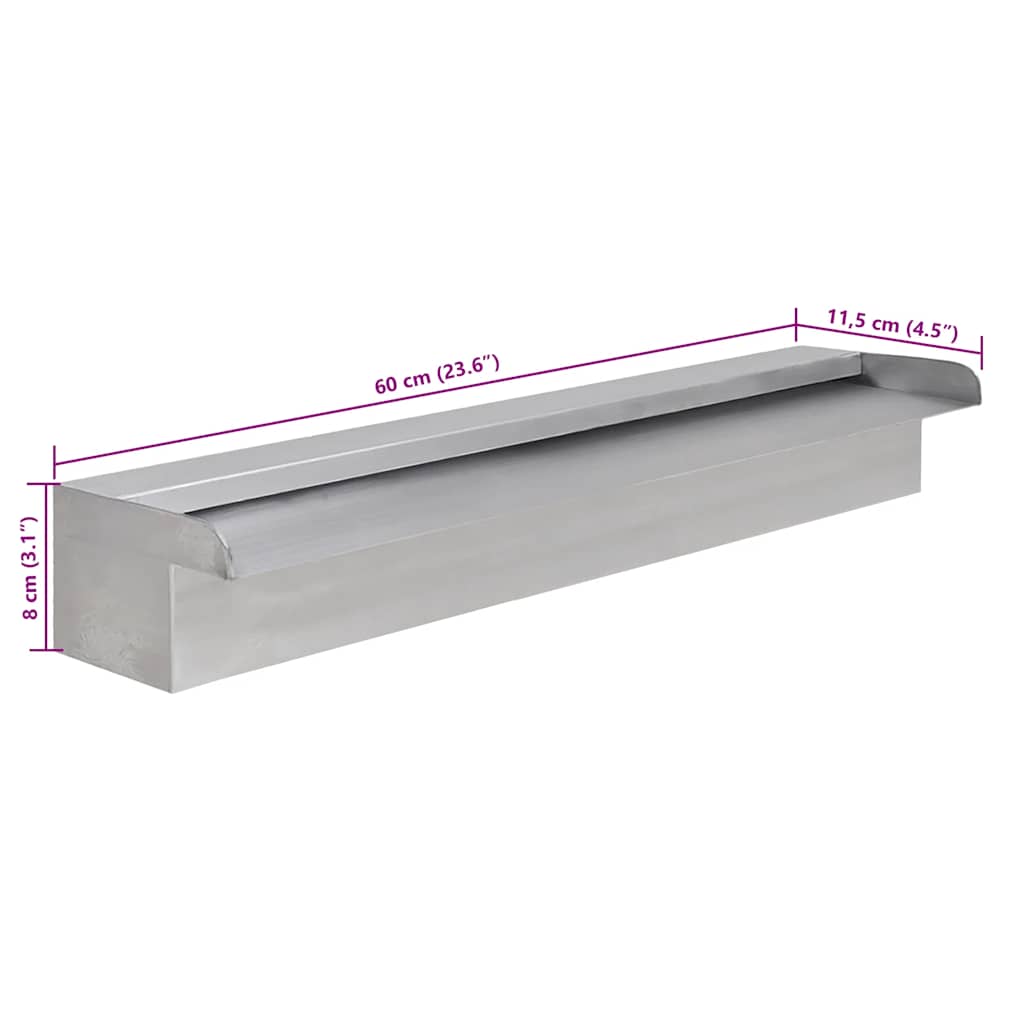 Rektangulær vandfaldsfontæne til pool rustfrit stål 60 cm