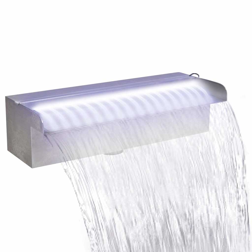 rektangulær vandfaldsfontæne med LED-lys rustfrit stål 30 cm