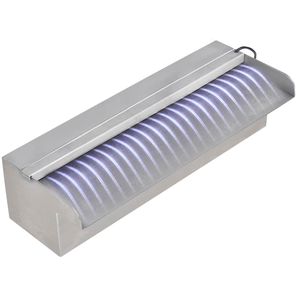 rektangulær vandfaldsfontæne med LED-lys rustfrit stål 30 cm