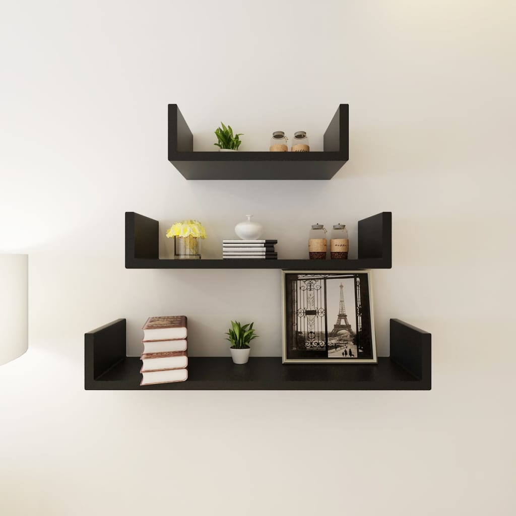 væghylder 3 stk. U-facon MDF sort