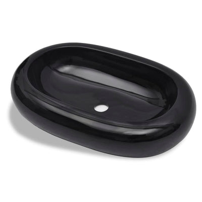Håndvask i keramik til badeværelse, oval, sort