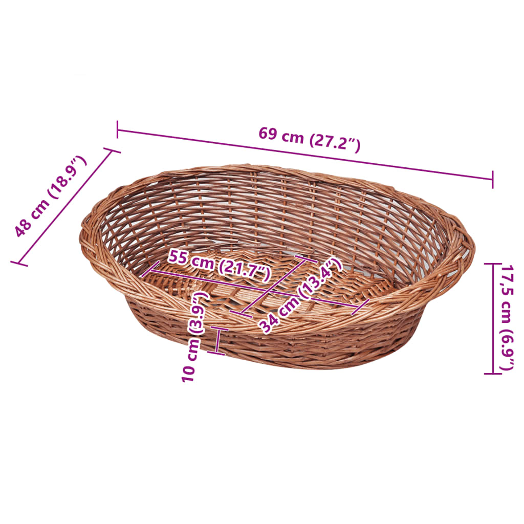 hundekurv 70 cm pileflet naturfarvet