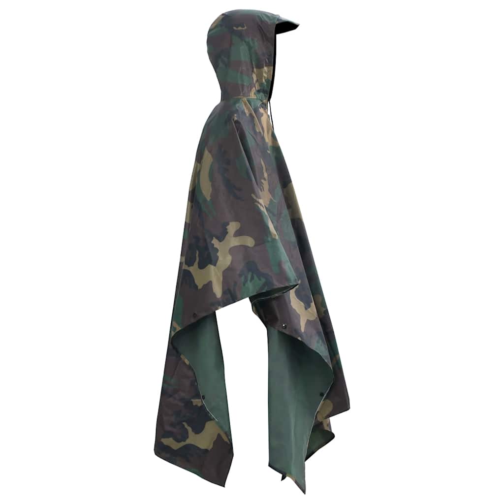 Vandtæt army-regnponcho til camping/vandreture camouflage