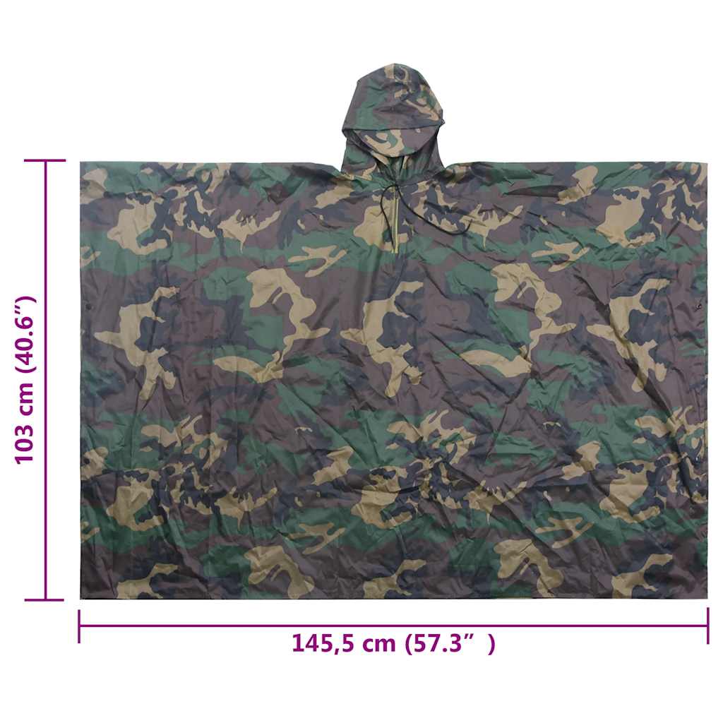 Vandtæt army-regnponcho til camping/vandreture camouflage