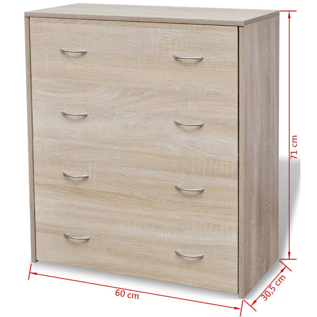 skænk med 4 skuffer 60x30,5x71 cm egetræsfarve
