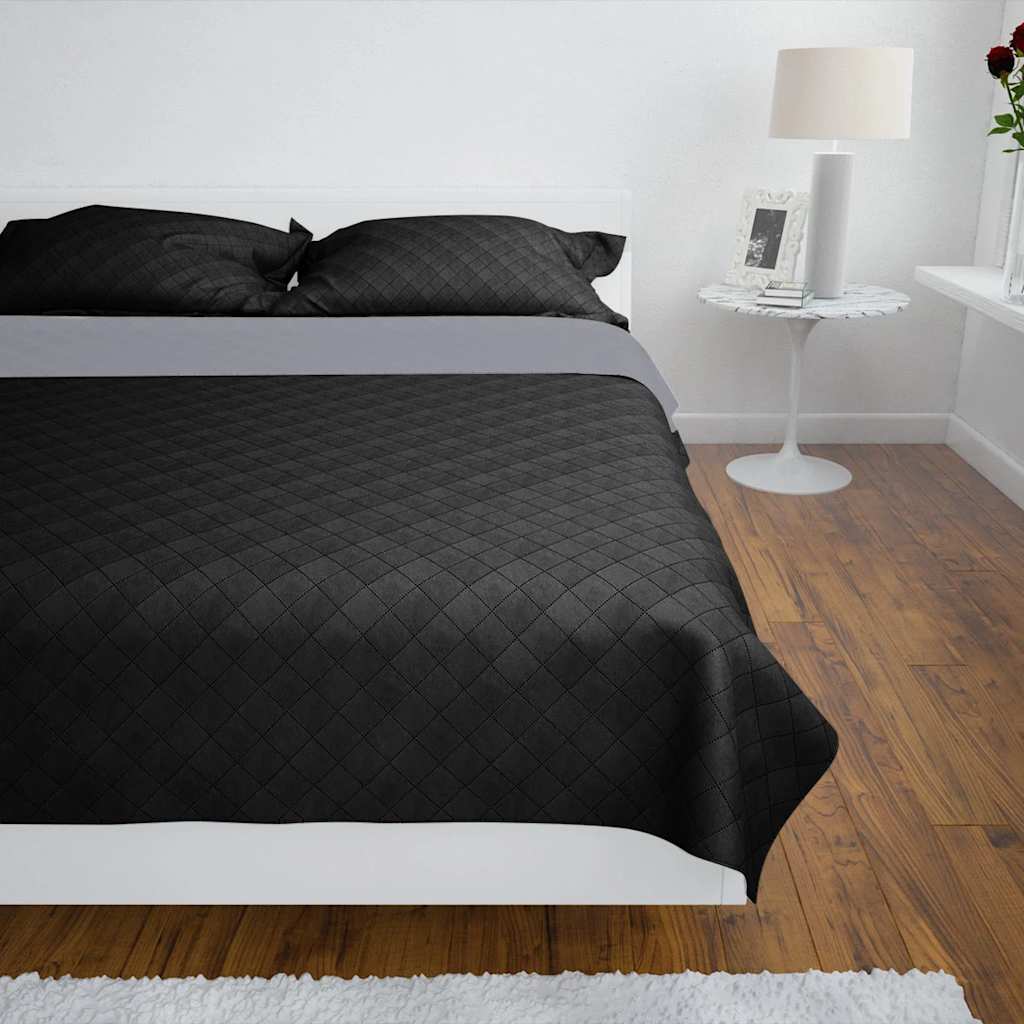 dobbeltsidet quiltet sengetæppe 170 x 210 cm sort og grå