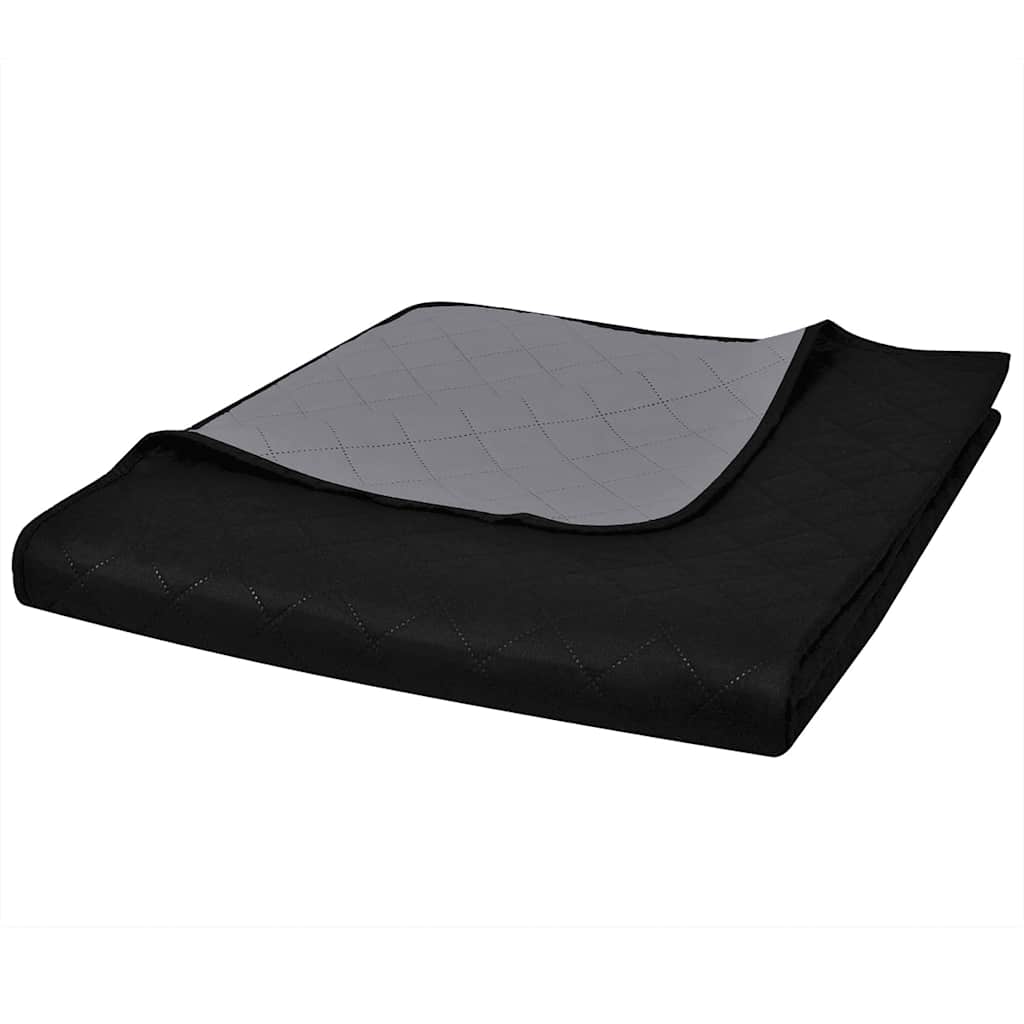 dobbeltsidet quiltet sengetæppe sort og grå 230 x 260 cm