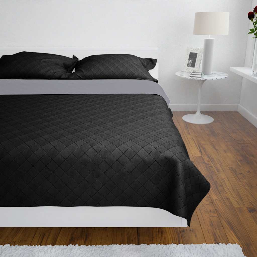 dobbeltsidet quiltet sengetæppe sort og grå 230 x 260 cm