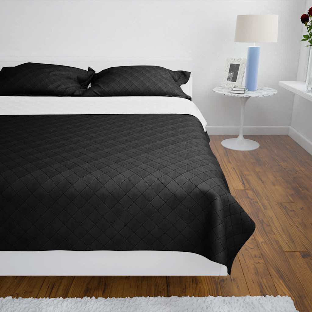 dobbeltsidet quiltet sengetæppe 220x240 cm sort/hvid