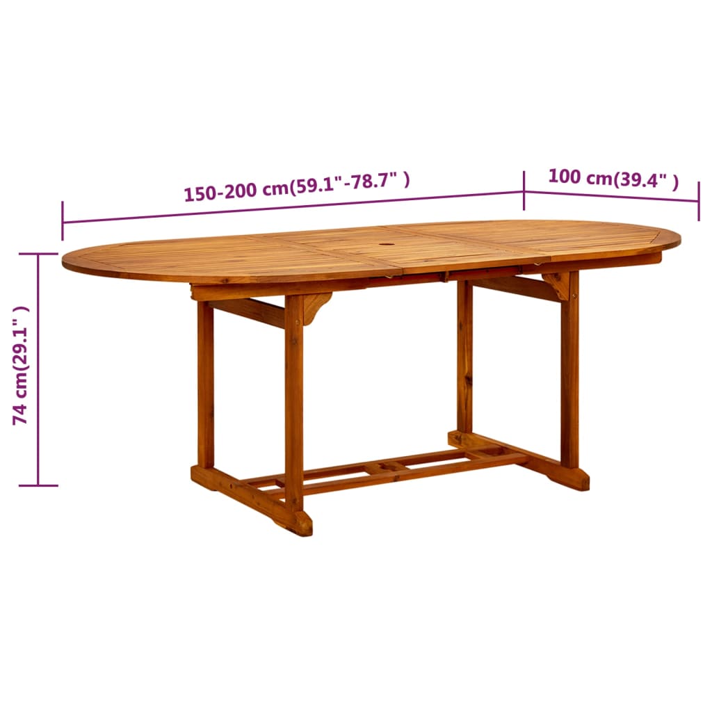 havebord (150-200)x100x75 cm massivt akacietræ