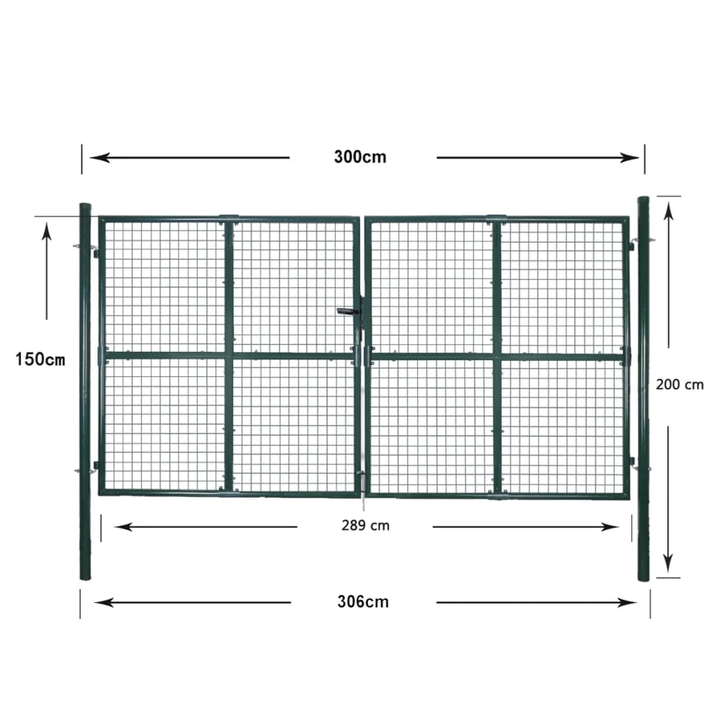 dobbeltdørshegnslåge 300x150 cm pulverlakeret stål