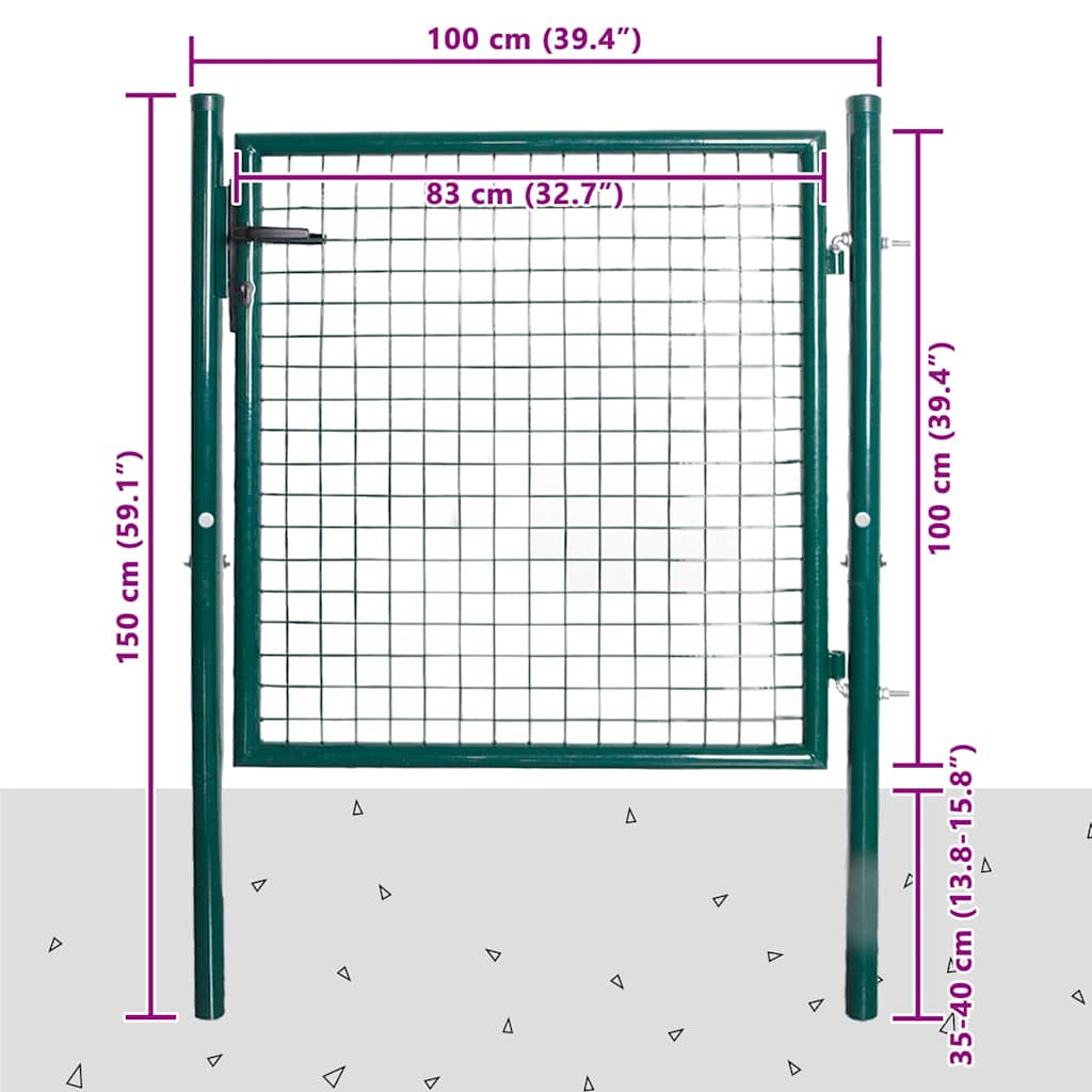 enkeltdørshegnslåge 100x100 cm pulverlakeret stål