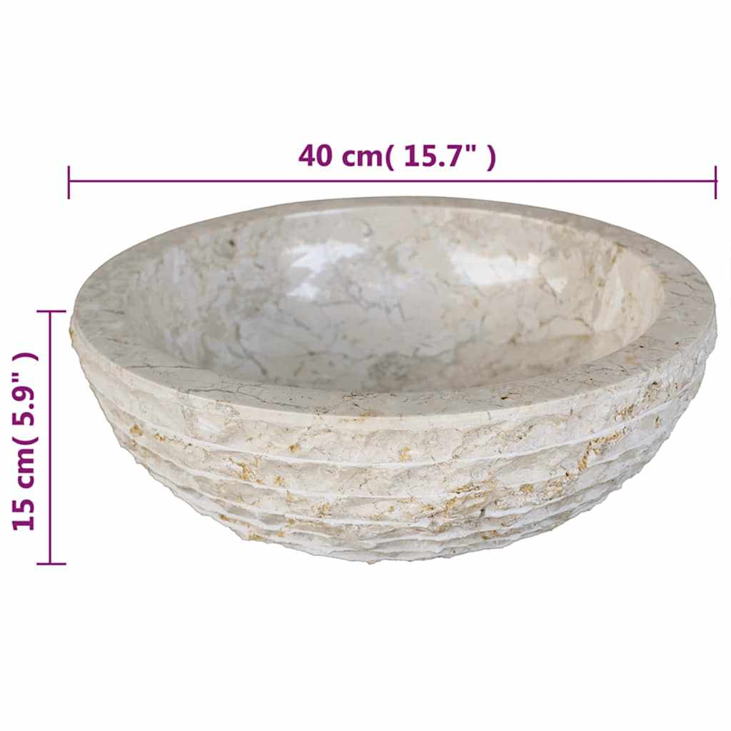 håndvask marmor  40 cm cremefarvet