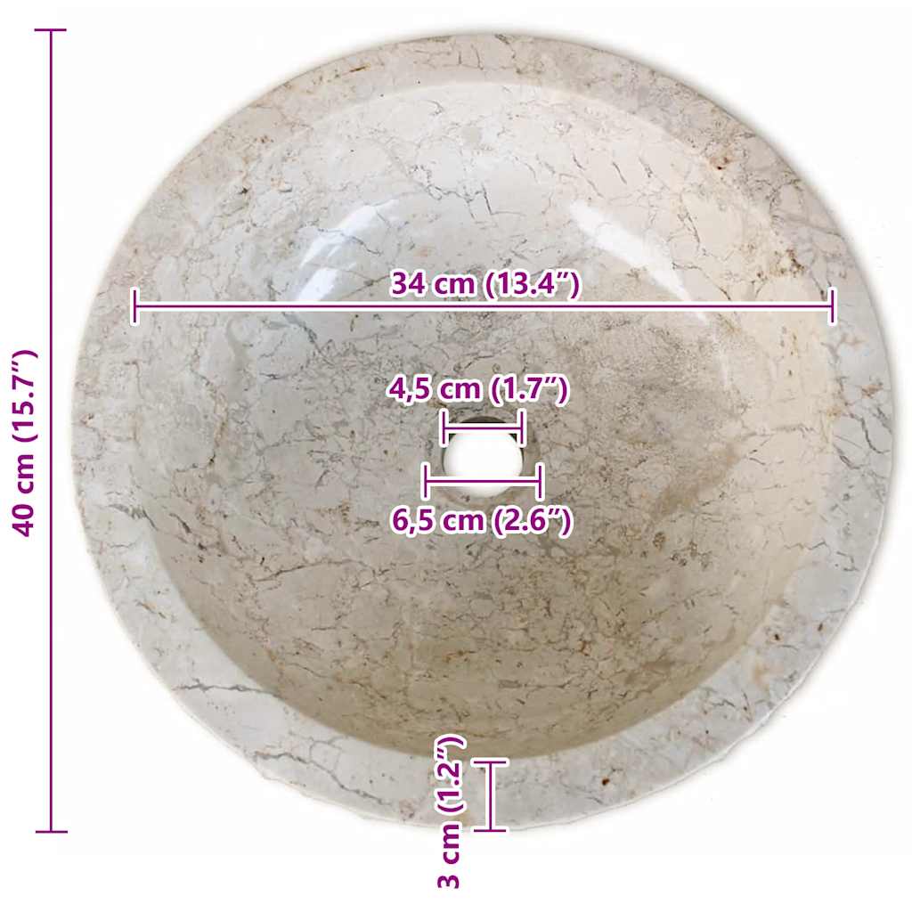 håndvask marmor  40 cm cremefarvet